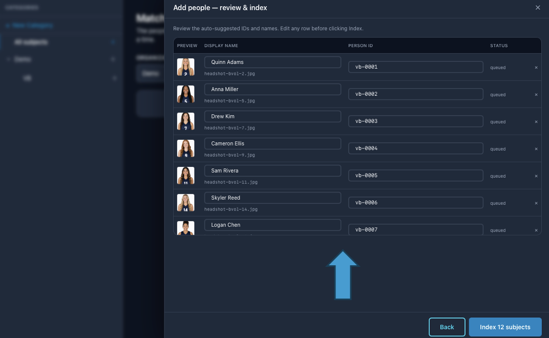 Review names and Person IDs before indexing