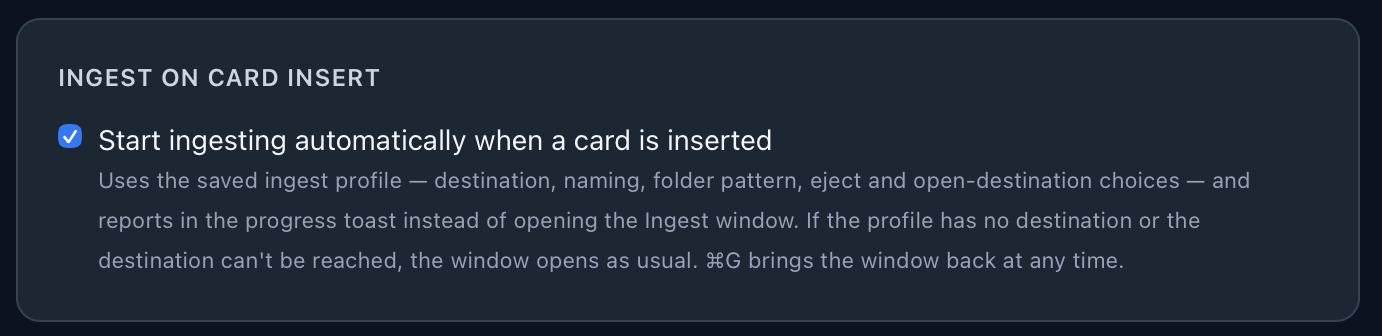 The auto-ingest toggle in Settings