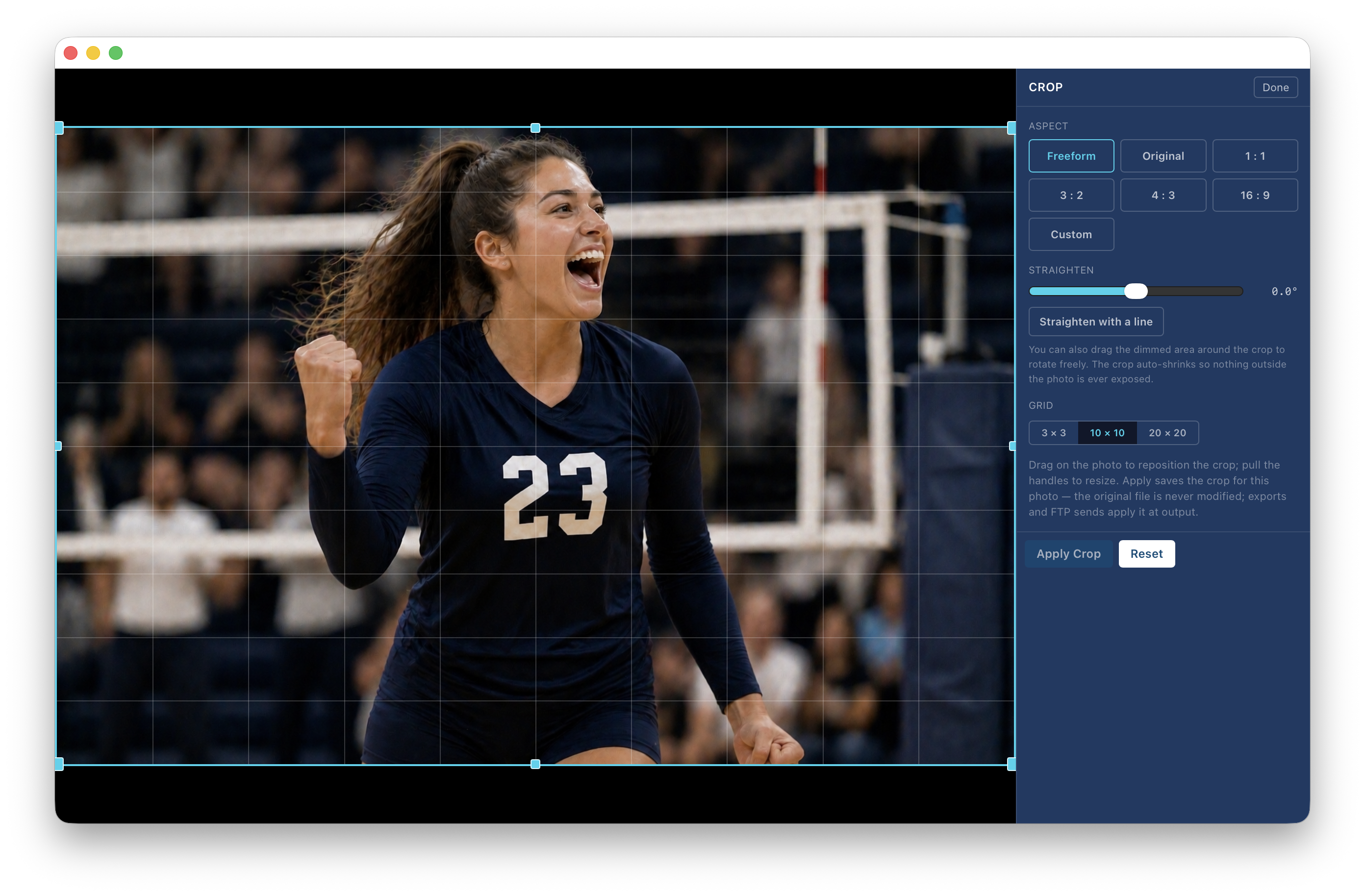 Cropping a photo in the preview