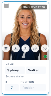 Hover a headshot card for delete, download, upload, link and add-person
