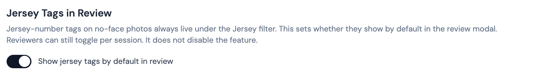 Jersey tags shown by default in review