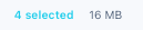 The footer counts the selection and its size